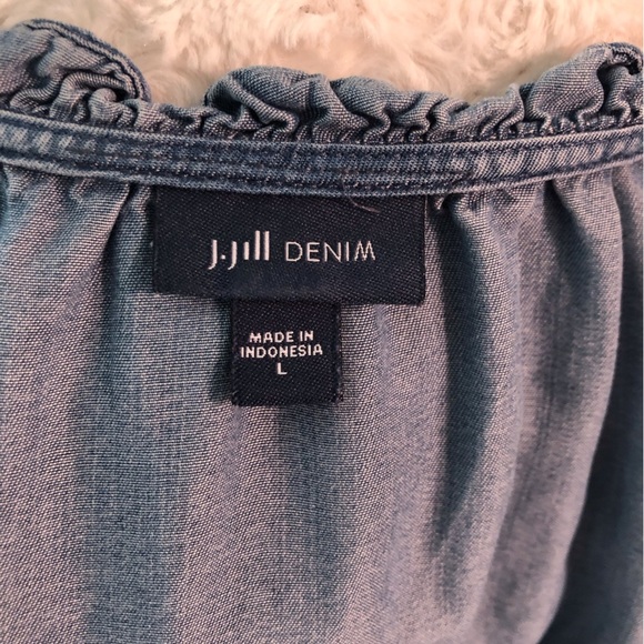 J Jill Denim Women's Large Blue Blouse ruffled neck popover Tencel L/S - Picture 3 of 4
